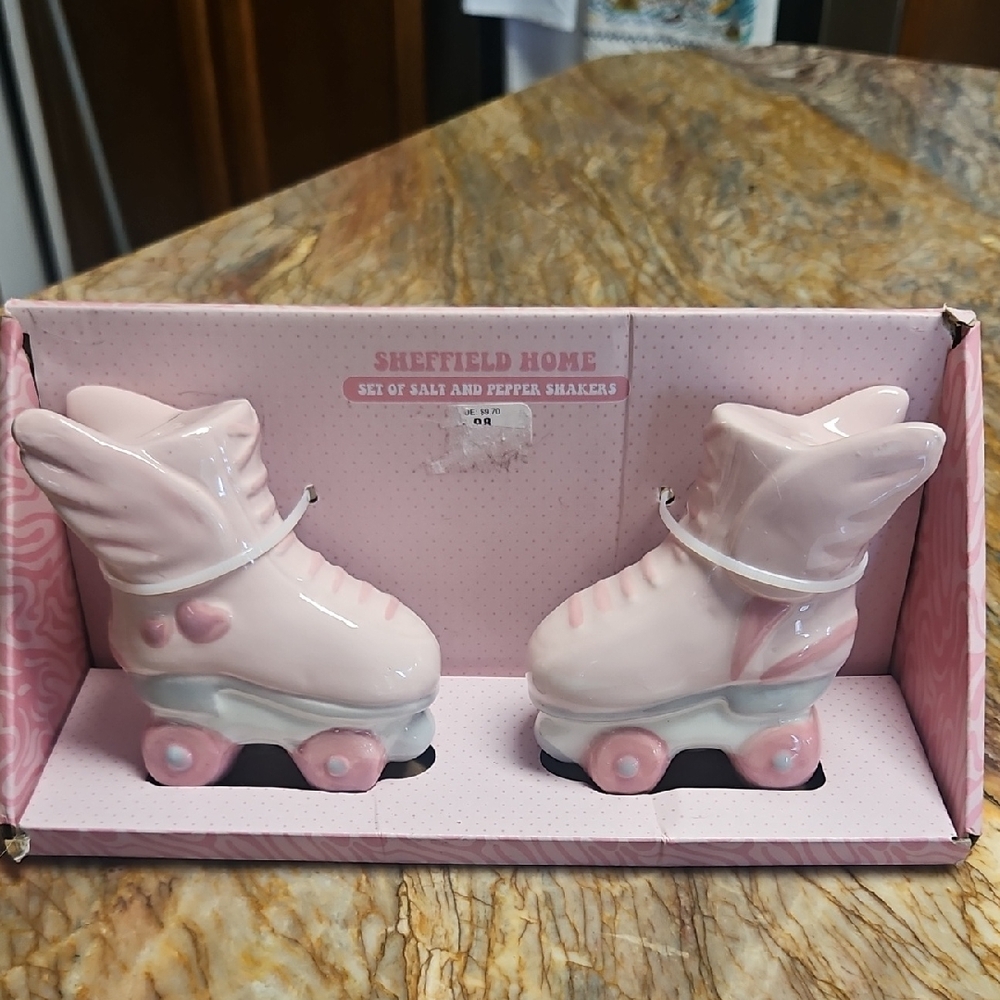 SHEFFIELD HOME Pink Roller Skate Salt and Pepper Shakers Set. NIB